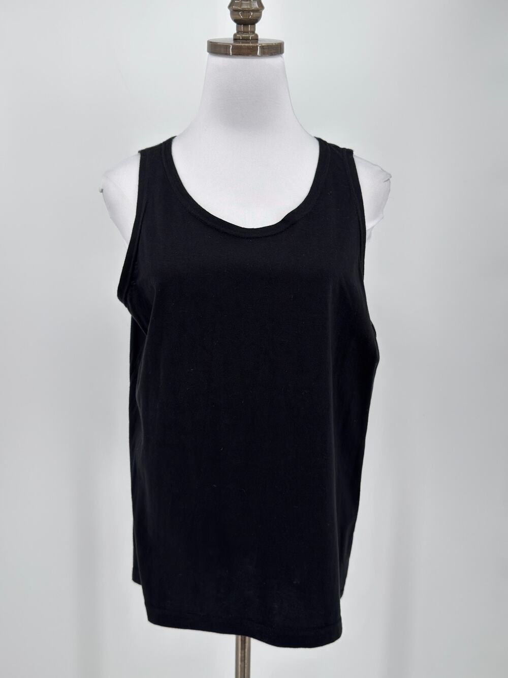 Harari Vintage Black Jersey Cotton Scoop Neck Sleeveless Tank Top Sz L